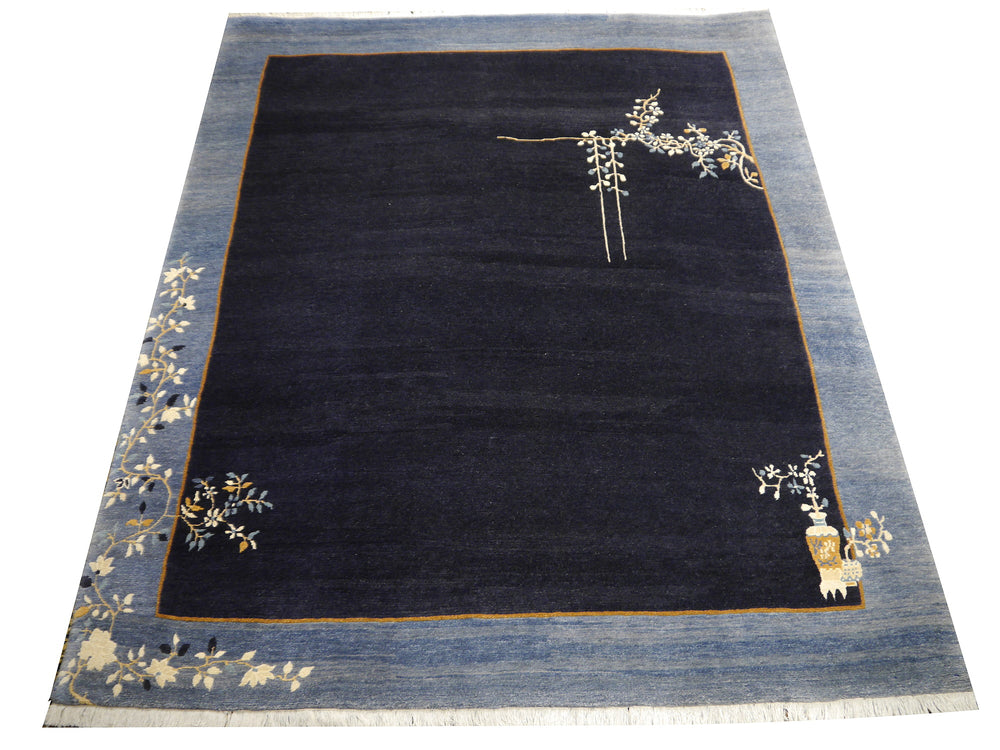 Nepal Peking rug blue field and flowering branch detail – 15101
