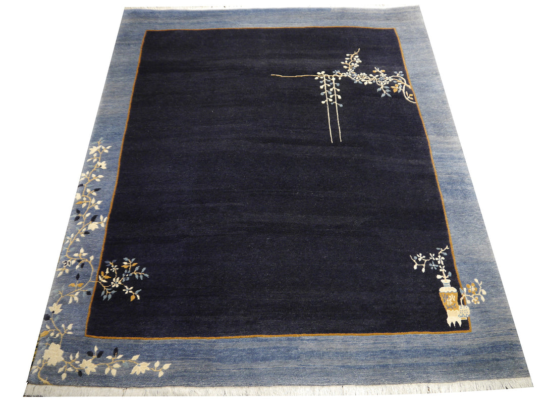 Nepal Peking rug blue field and flowering branch detail – 15101