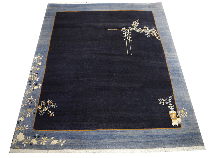 Nepal Peking rug blue field and flowering branch detail – 15101