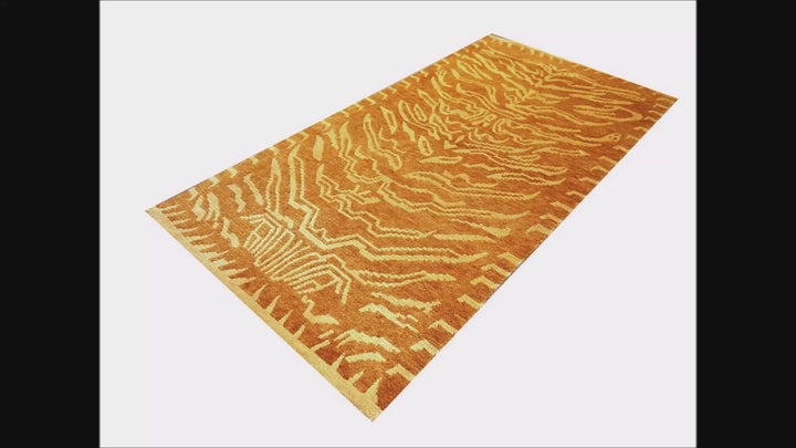 Tibetan rug Tiger silk and wool in colors sand and cashew, hand-knotted&nbsp;6 x 3 ft, Item no. 16078