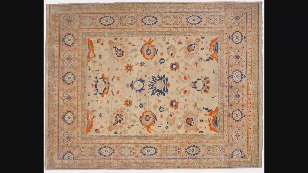 Ziegler Rug 250x300 8x10 ft Antique Sultanabad  design area rug in beige, sage, blue and orange for living room, dining room, bedroom or office. Ziegler Tapis Teppich 