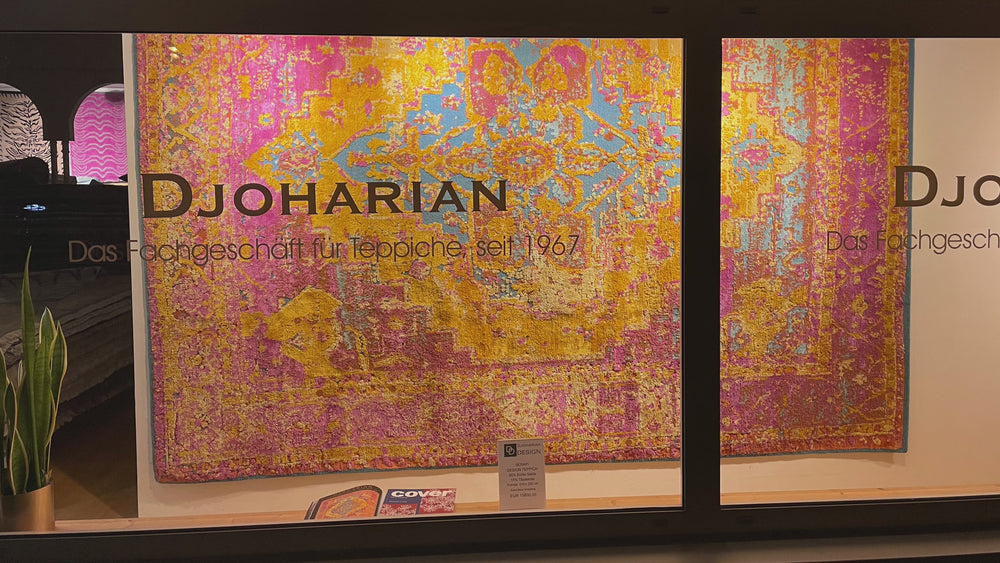 A beautiful contemporary modernized Persian design hand knotted rug using finest wool and silk in 8 x 10 ft By Djoharian Design.