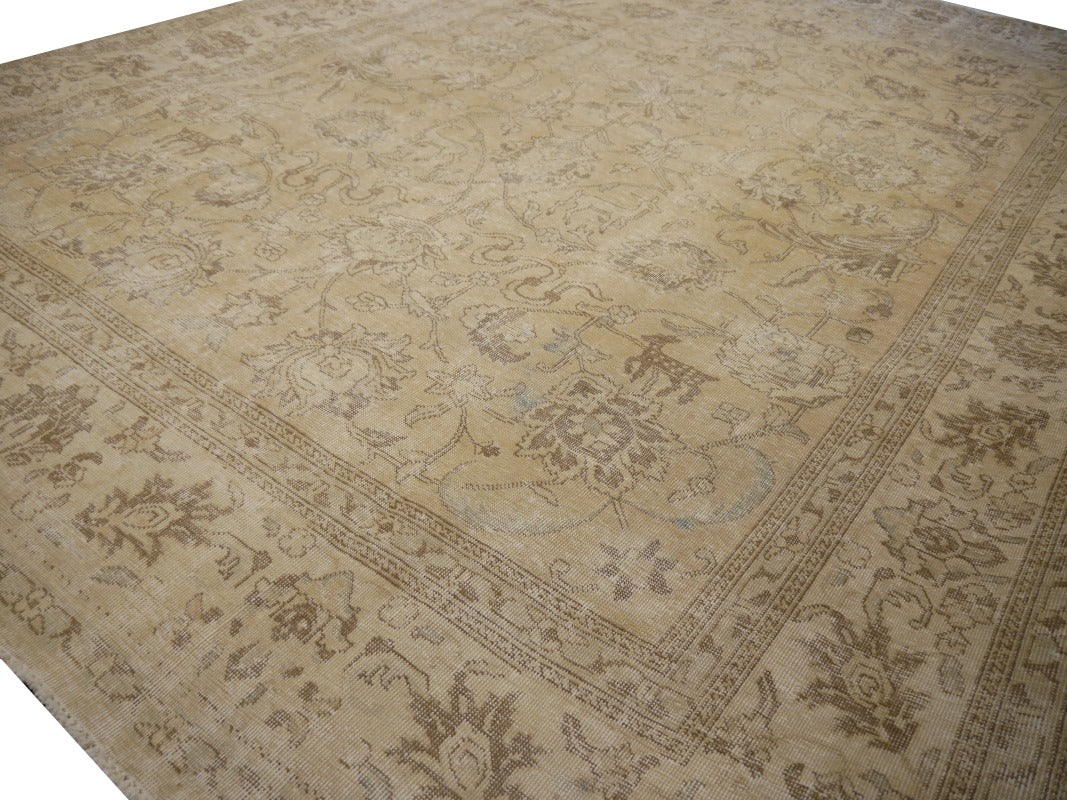 11 x 8 Rug Muted Antique Classic Vintage Beige & Brown hand knotted