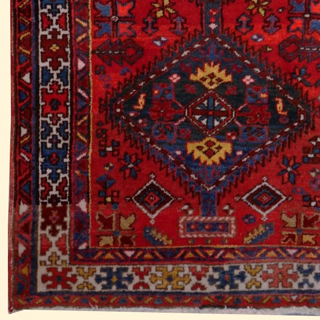 10484 Heriz Persian vintage rug 7 x 4 ft Red Blue Beige