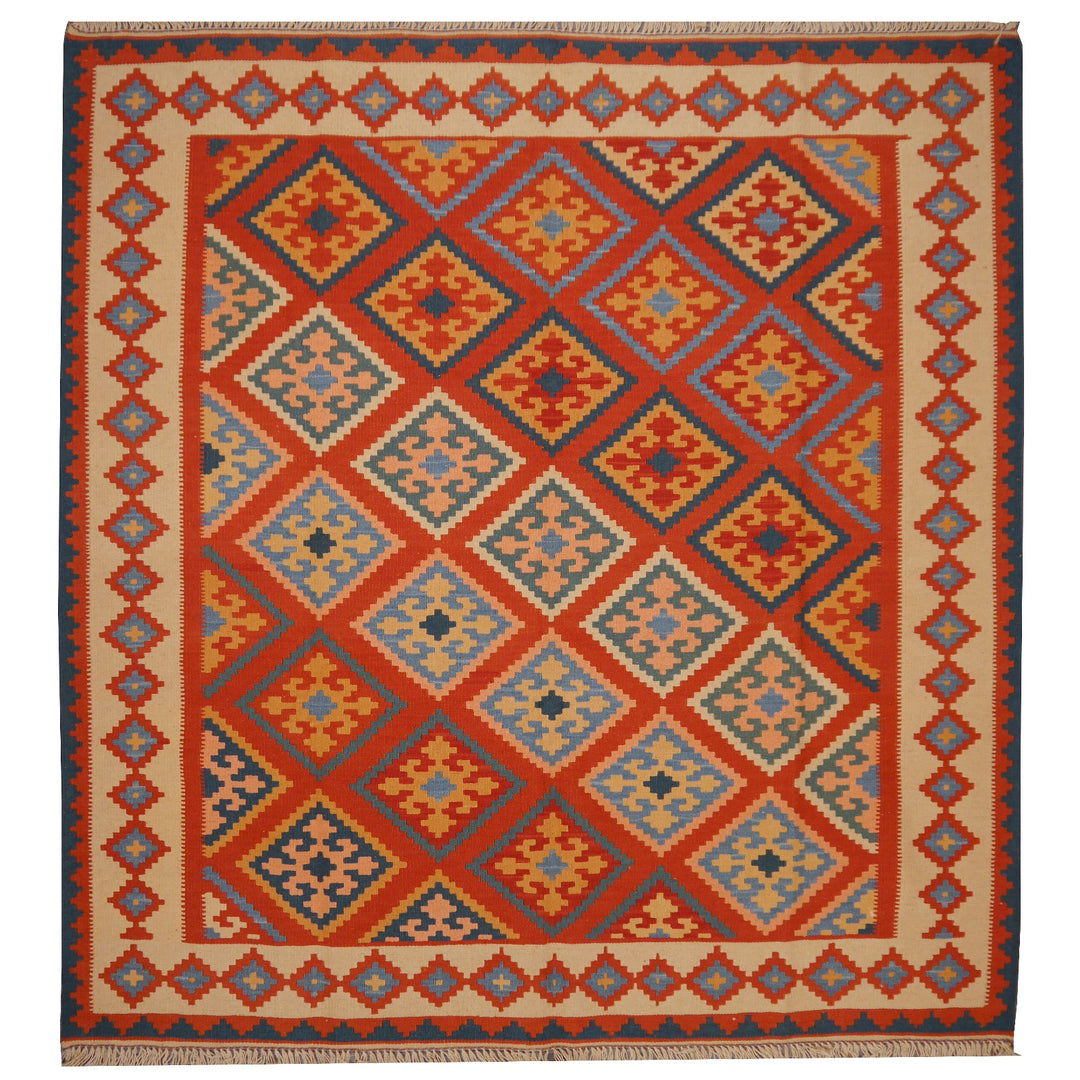 12517 Kilim Qashqai rug 5 x 5 ft hand woven veggie dyes