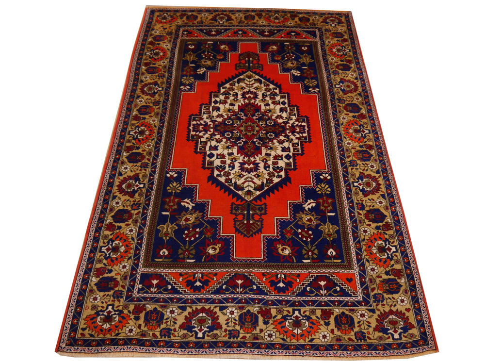 Turkish vintage rug 7 x 12 ft Orange Blue Beige