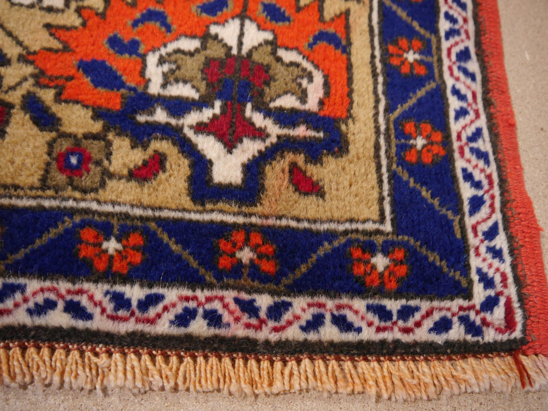 Turkish vintage rug 7 x 12 ft Orange Blue Beige