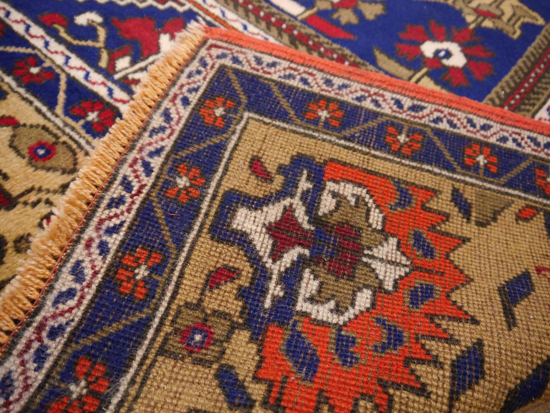 Turkish vintage rug 7 x 12 ft Orange Blue Beige