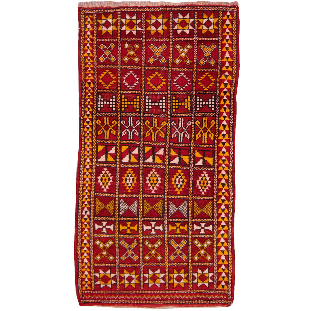 14166 Zemmour Moroccan Vintage Rug Red Gold 6.6 x 3.5 ft