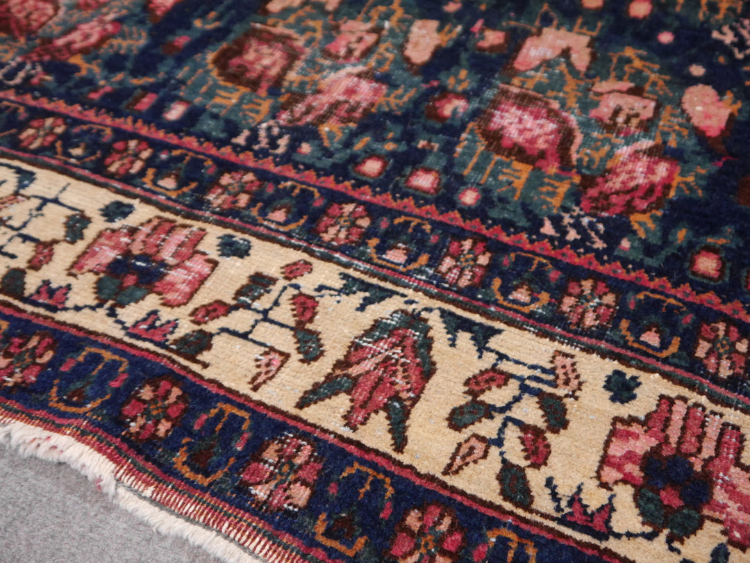 Antique Rug Worn To Perfection 6.0 x 4.6 ft Pink Roses Hand knotted low pile tribal wool rug, hand spun wool and veggie dyes