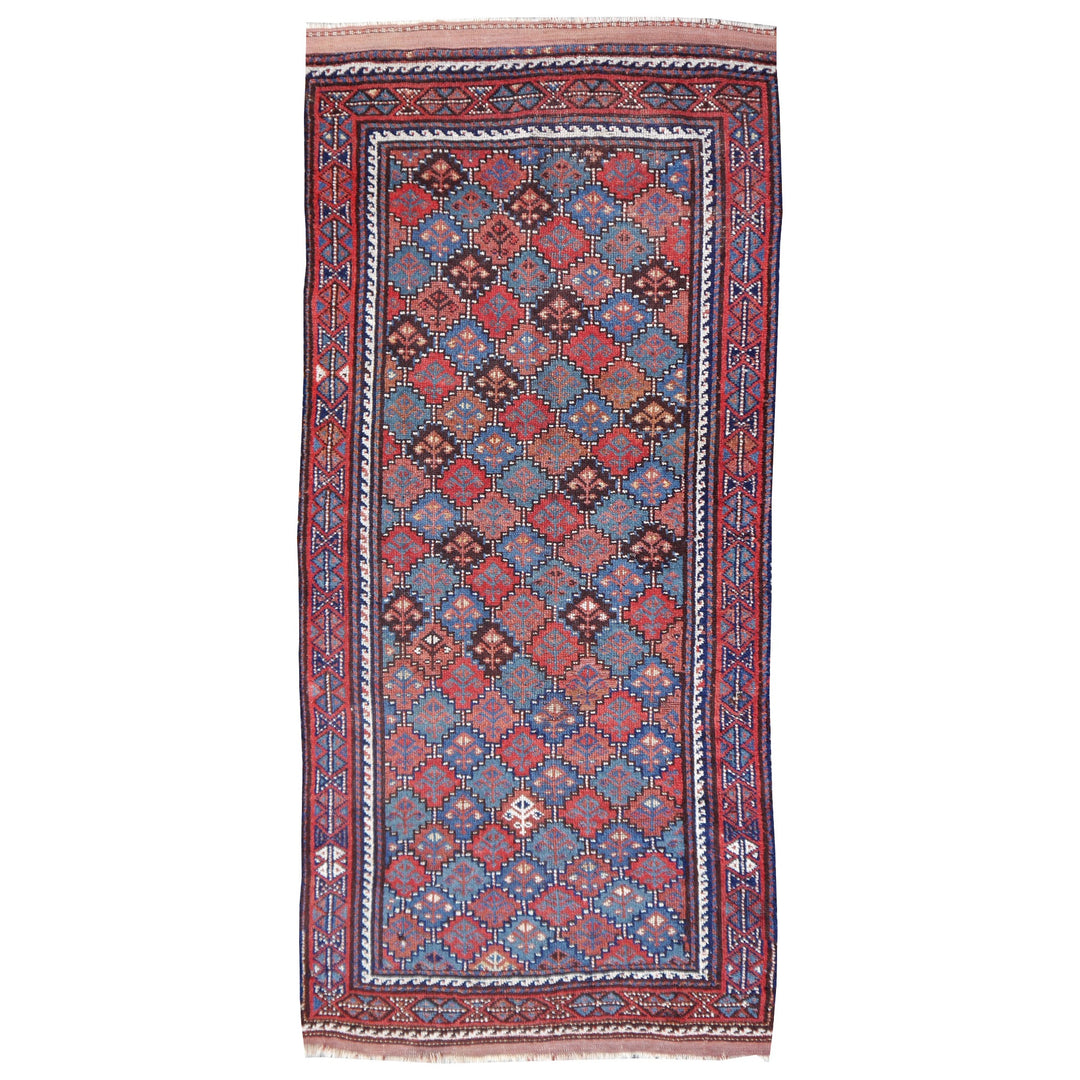 Gendje Antique rug 7 x 3 ft Red Blue Beige Brown