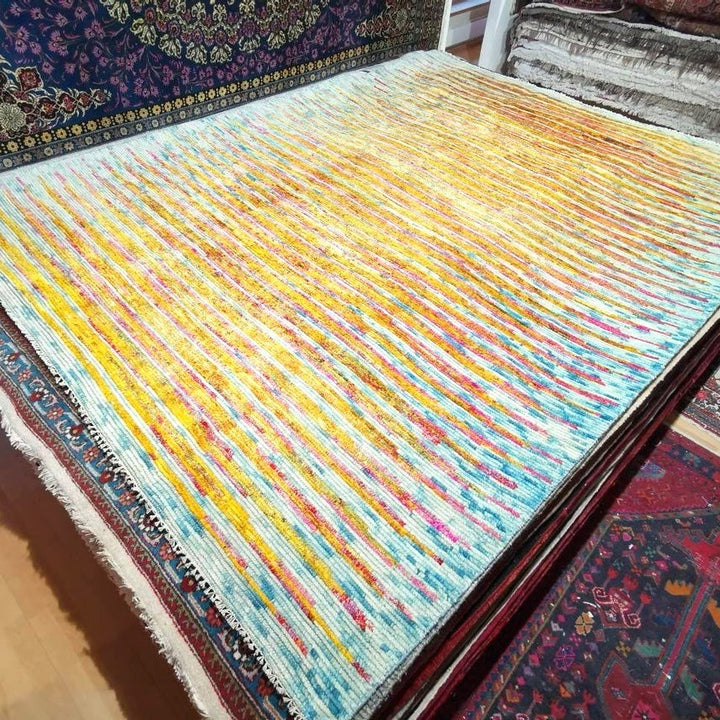 15378 Tiger Vintage Style Sari Silk Rug 8 x 10 ft room size area carpet
