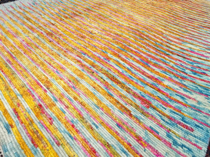 15378 Design Teppich Tiger 306 x 237 cm Sari Seide Blau Beige Gelb Pink