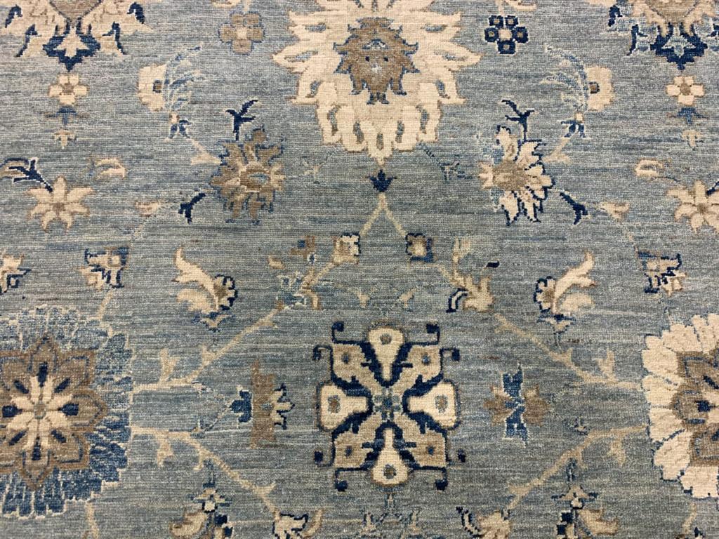 28 x 14 ft Rug Blue Grey Beige hand knotted Farahan Sultanabad Oushak