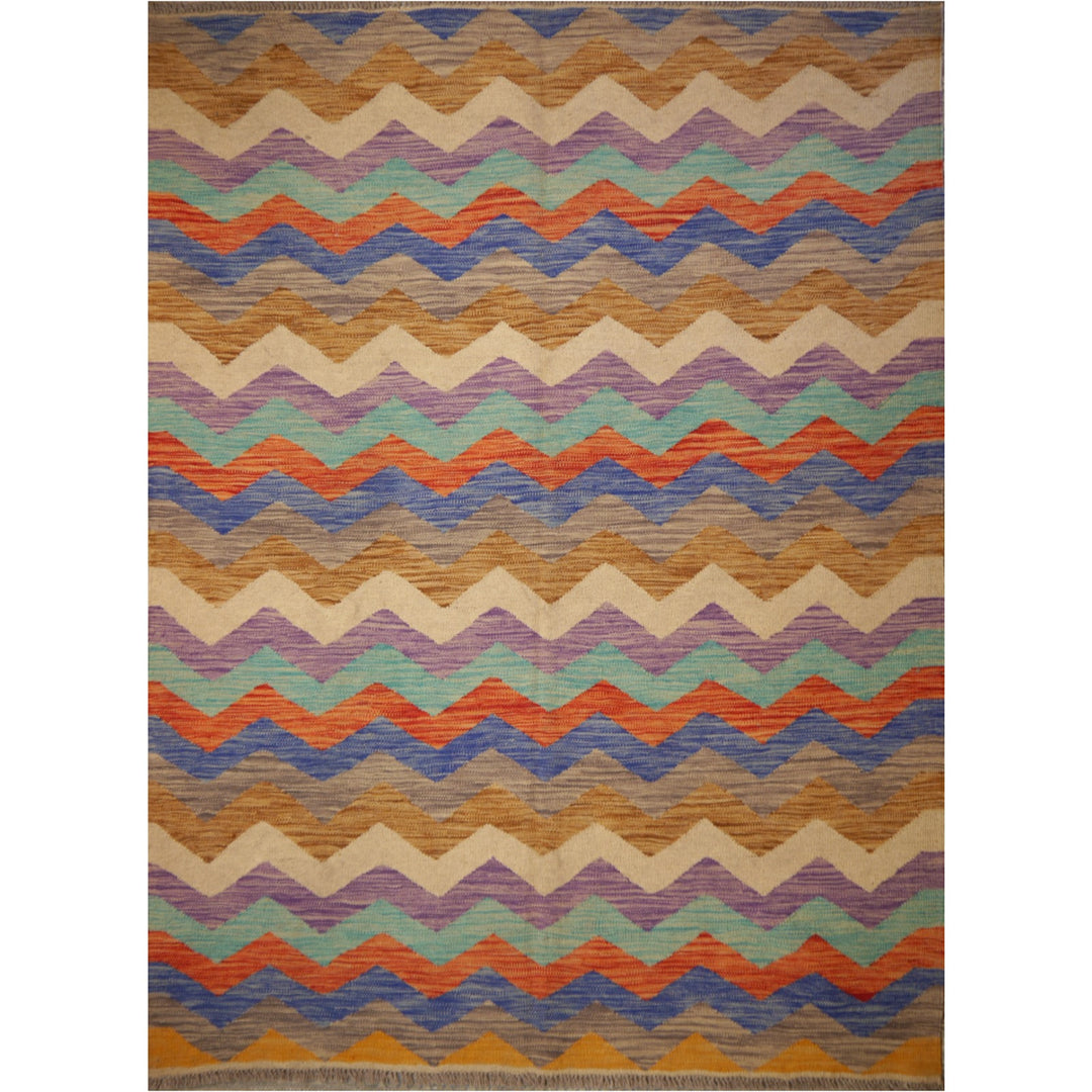 16004 Kilim rug 7 x 5 ft hand woven wool tribal carpet from Afghanistan