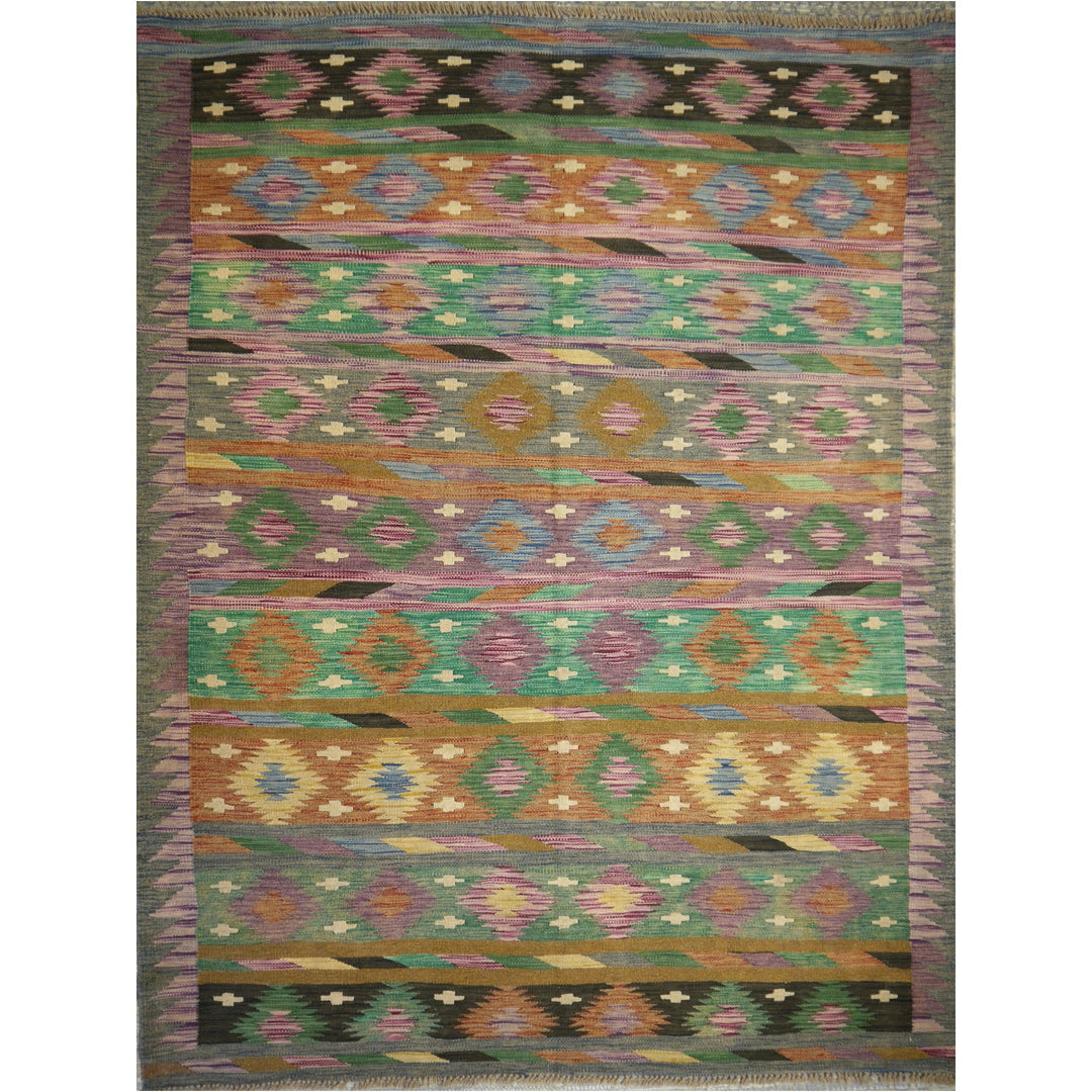 16006 Kilim rug 7 x 5 ft hand woven wool tribal carpet from Afghanistan