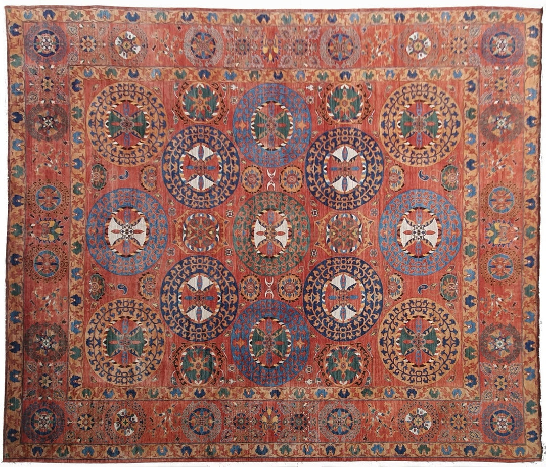 25 x 22 ft Rug Rust Blue Gold Green hand knotted Sultanabad
