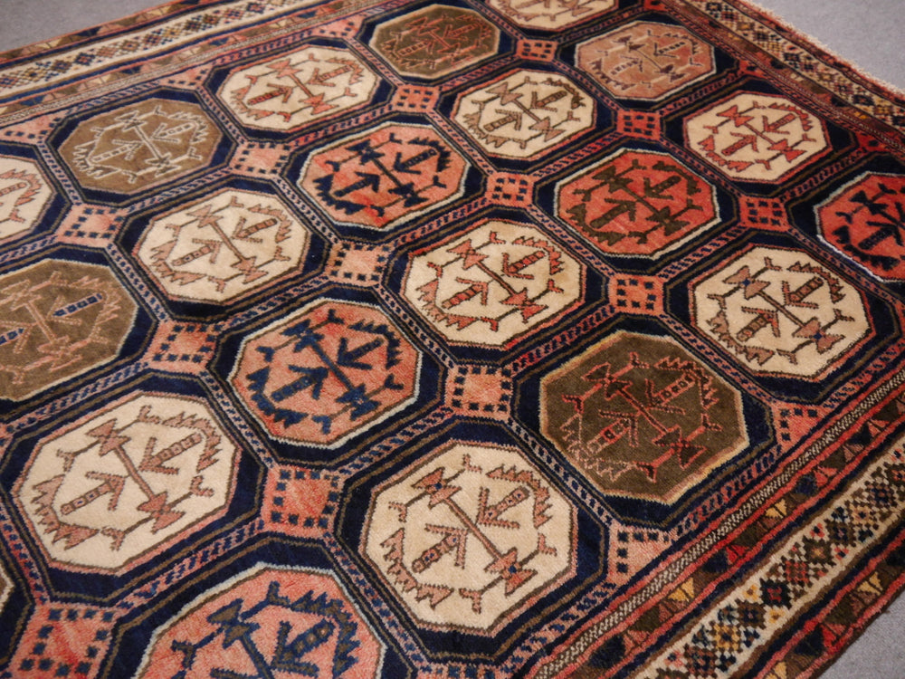 Afshari Vintage Rug 6.5 x 4.6 ft Blue Pink Beige